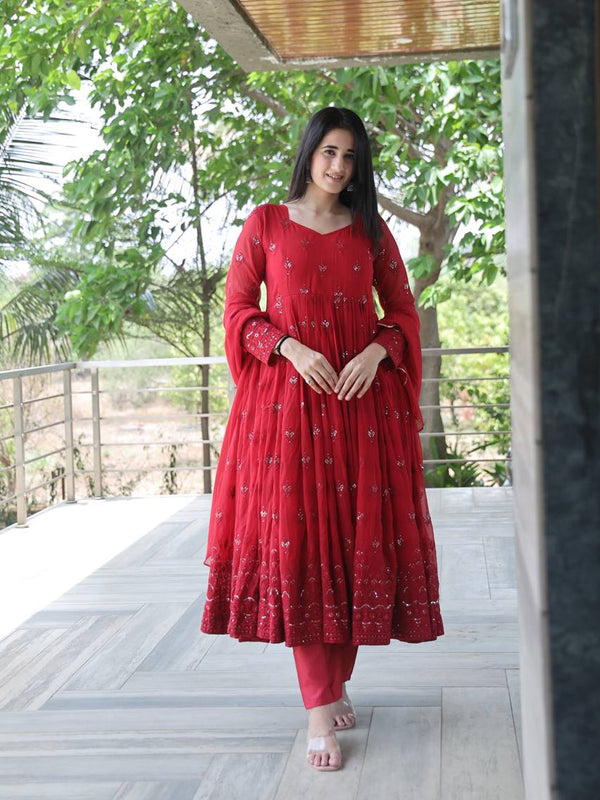 Red Georgette Anarkali Dress 194159