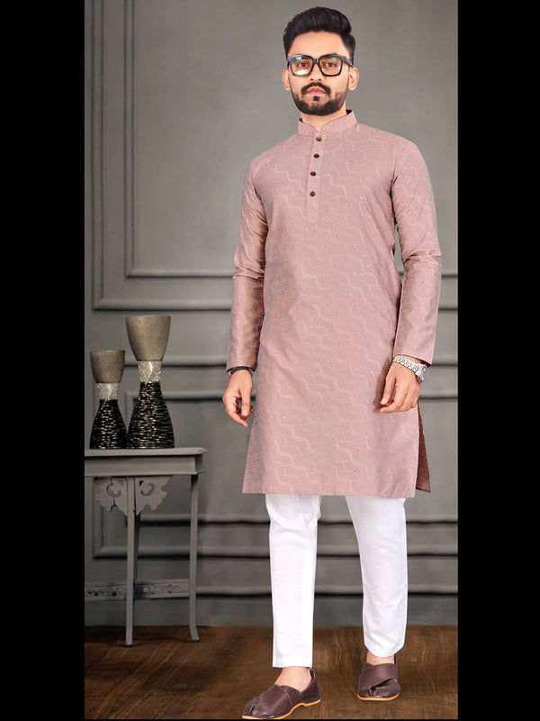 Pink Kurta Jacquard Weaving Payjama