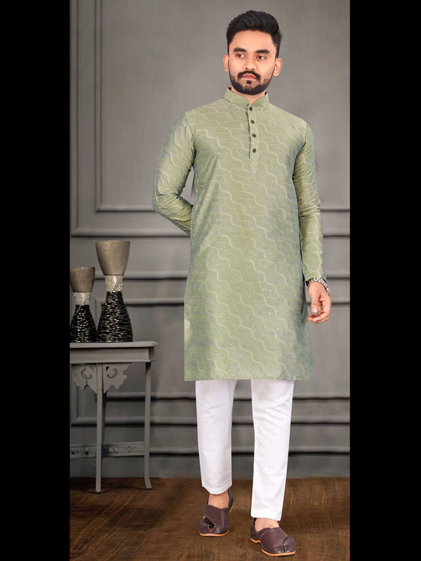 Sea Green Kurta Jacquard Weaving Payjama