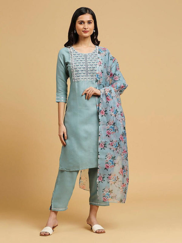 Aqua Blue Cotton Pant Suit 194203