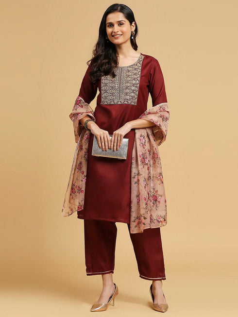 Maroon Cotton Pant Suit 194204