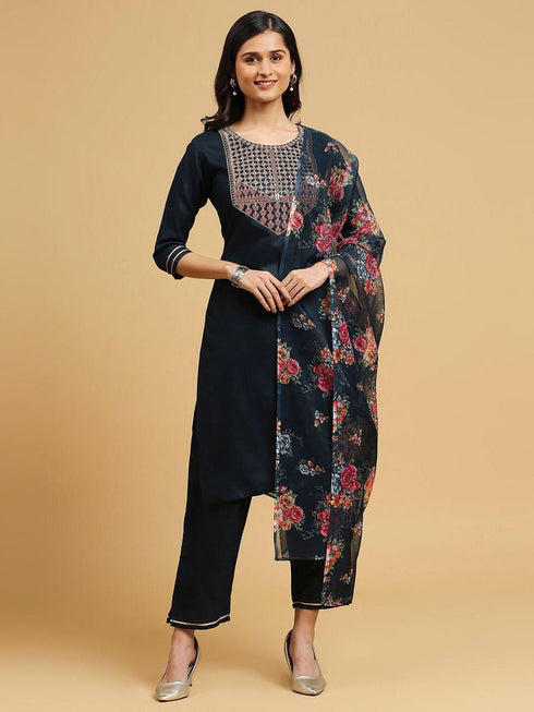Navy Blue Cotton Pant Suit 194205