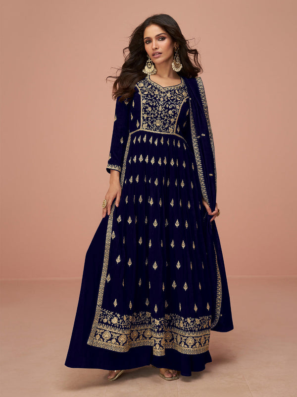 Navy Blue Vichitra Silk Sharara Suit 194235
