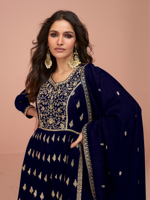 Navy Blue Vichitra Silk Sharara Suit 194235 Closure View