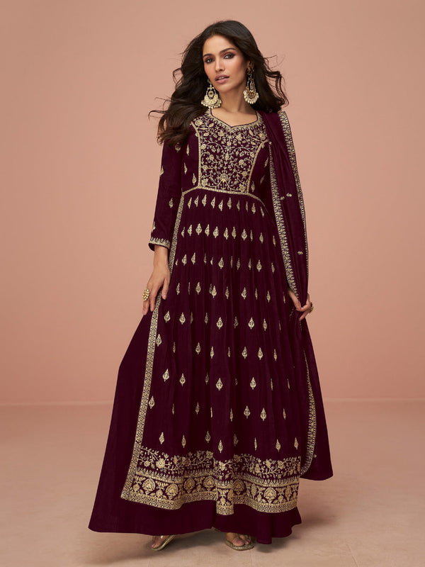 Maroon Vichitra Silk Sharara Suit 194236