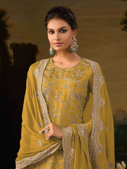 Mustard Silk Pant Suit 194246 Closure View