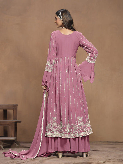 Pink Faux Georgette Sharara Suit 194255 Closure View