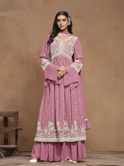 Pink Faux Georgette Sharara Suit 194255