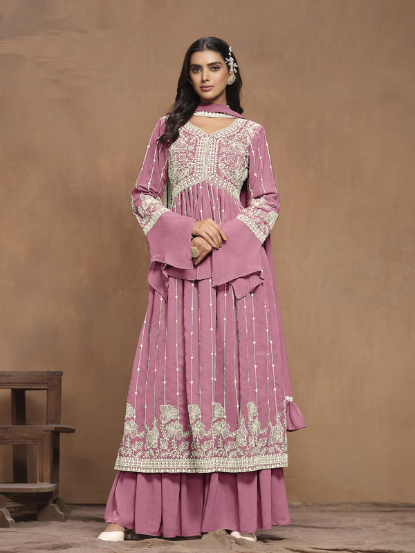Pink Faux Georgette Sharara Suit 194255