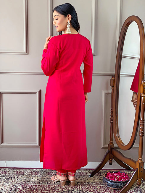 Rani Pink Viscose Chanderi Pant Suit 194257 Closure View