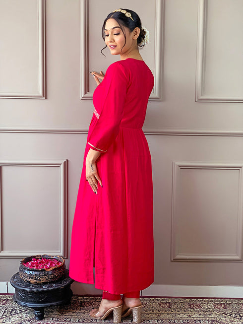 Rani Pink Viscose Chanderi Pant Suit 194258 Closure View
