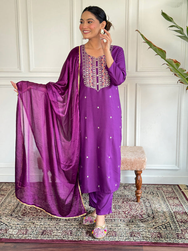 Purple Rayon Slub Pant Suit 194259
