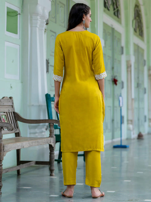 Lemon Yellow Silk Blend Pant Suit 194272 Closure View