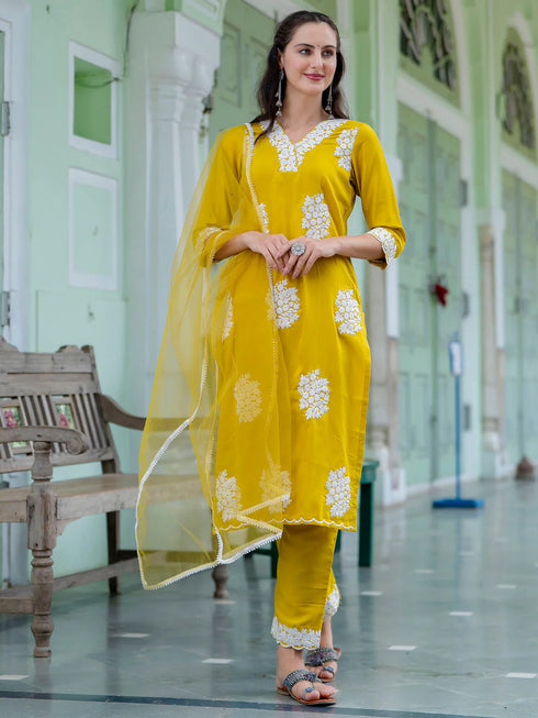 Lemon Yellow Silk Blend Pant Suit 194272