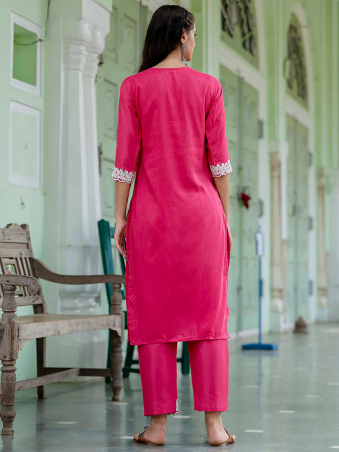 Pink Silk Blend Pant Suit 194273 Closure View