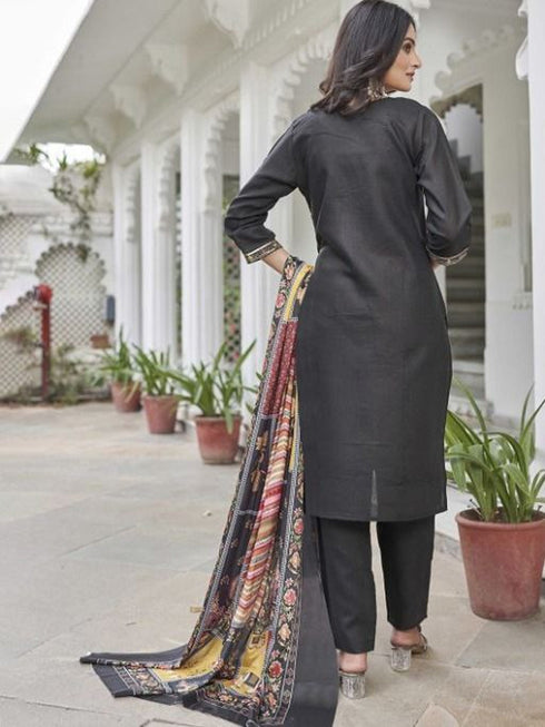 Black Cotton Blend Pant Suit 194276 Back View