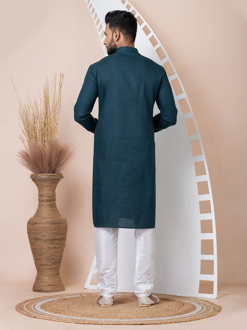 Rama Green Kurta Cotton Churidar Closure View