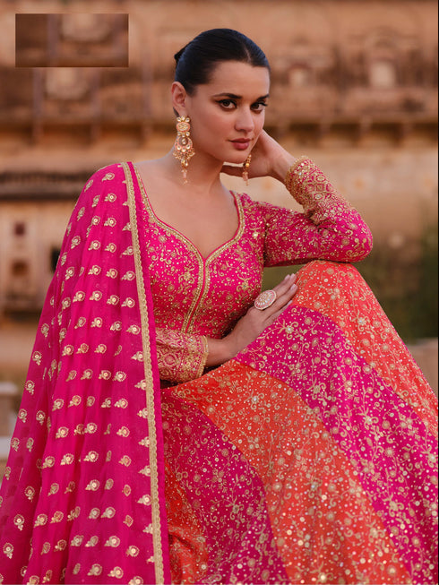 Multi Georgette Anarkali Dress 194322 Closure View