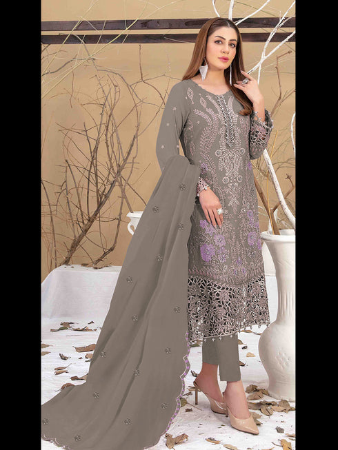 Beige Heavy Fox Georgette Pant Suit 194326