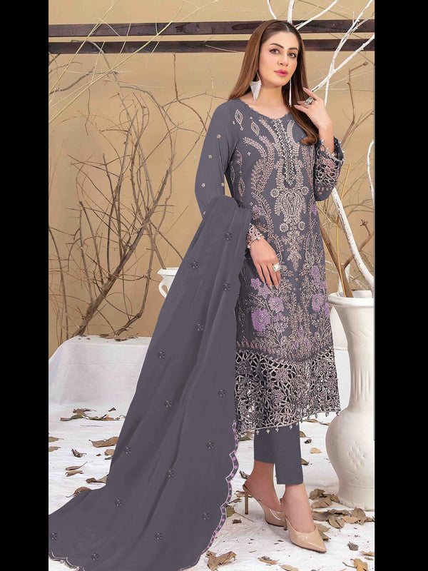 Grey Heavy Fox Georgette Pant Suit 194328