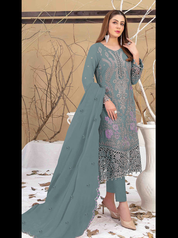 Aqua Green Heavy Fox Georgette Pant Suit 194329