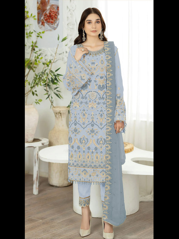 Light Sky Blue Heavy Fox Georgette Pant Suit 194357