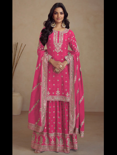 Pink Heavy Silk Sharara Suit 194360
