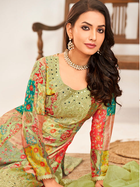 Multi Heavy Premium Chinon Palazzo Suit 194503 Closure View