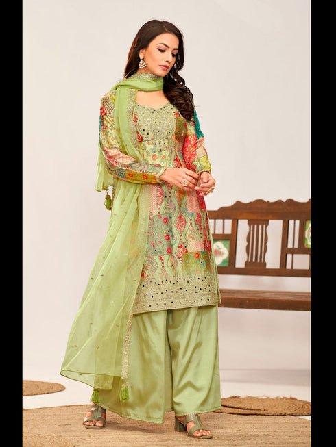 Multi Heavy Premium Chinon Palazzo Suit 194503