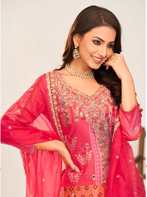 Multi Heavy Premium Chinon Palazzo Suit 194504 Back View