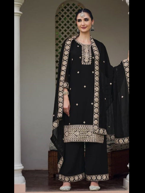 Black Real Georgette Palazzo Suit 194509