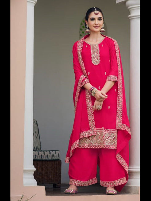 Rani Pink Real Georgette Palazzo Suit 194510