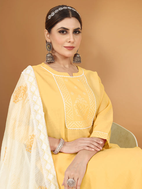 Mustard Cotton Slub Pant Suit 194511 Back View