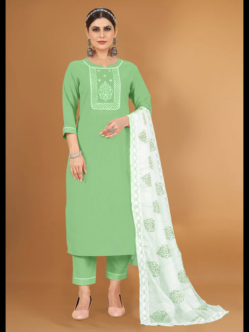 Sea Green Cotton Slub Pant Suit 194512