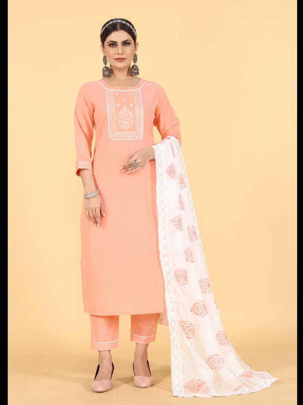 Pink Cotton Slub Pant Suit 194513