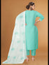 Sky Blue Cotton Slub Pant Suit 194514 Closure View