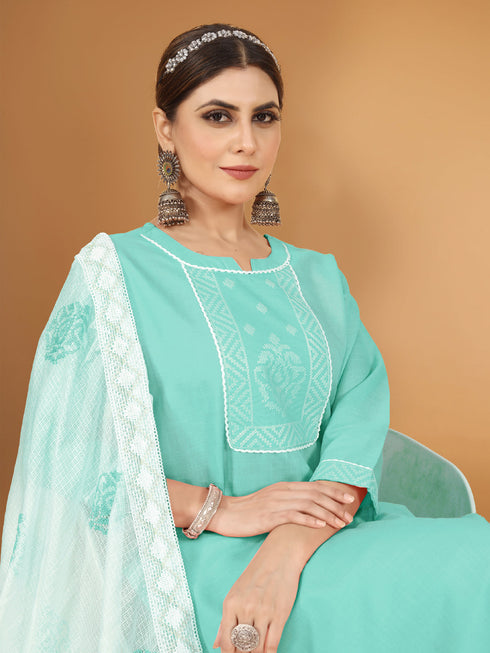 Sky Blue Cotton Slub Pant Suit 194514 Back View