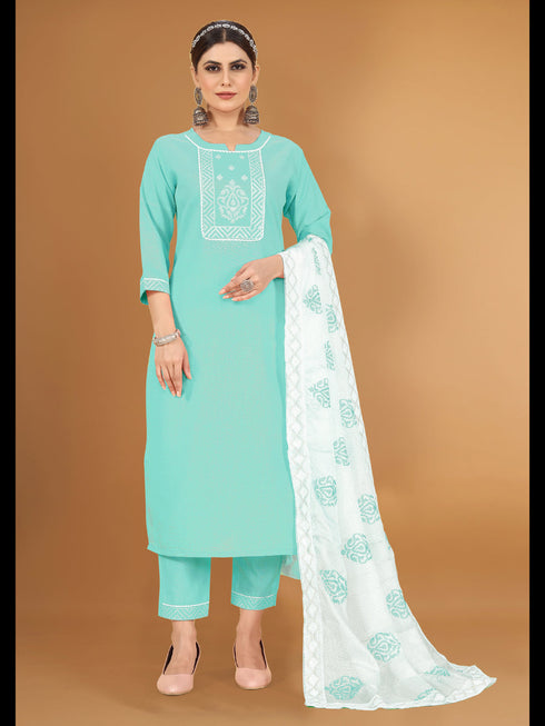 Sky Blue Cotton Slub Pant Suit 194514