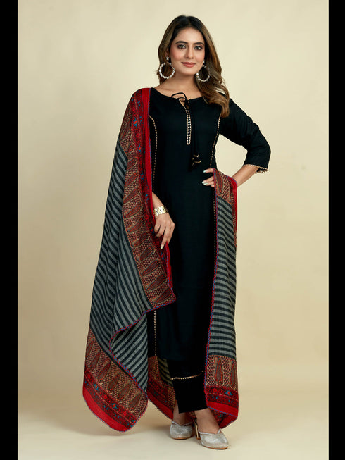 Black Pure Rayon Pant Suit 194516