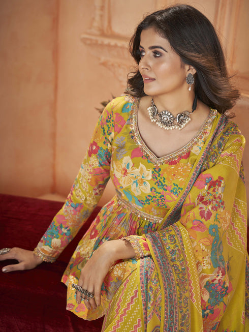 Yellow Silk Palazzo Suit 194578 Salwar Kameez