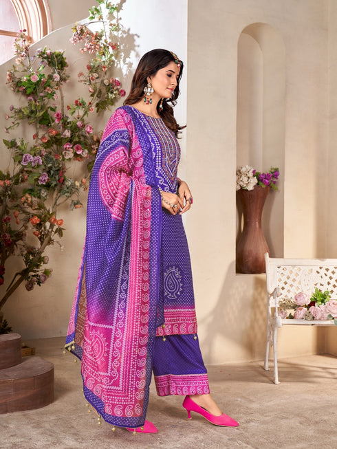 Multi Heavy Muslin Palazzo Suit 194643 Closure View