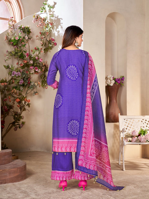 Multi Heavy Muslin Palazzo Suit 194643 Back View