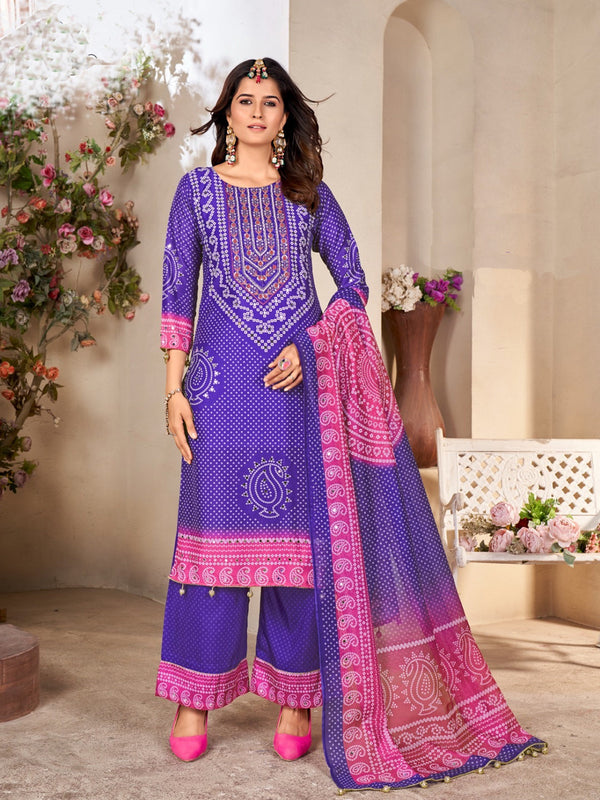 Multi Heavy Muslin Palazzo Suit 194643