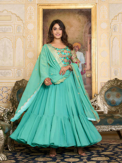 Mint Fox Georgette Anarkali Dress 194645 Back View
