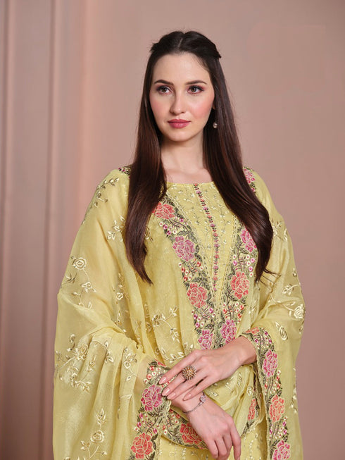 Yellow Twinkle Chiffon Pant Suit 194708 Closure View