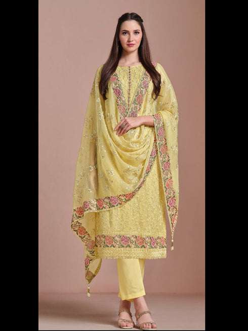 Yellow Twinkle Chiffon Pant Suit 194708