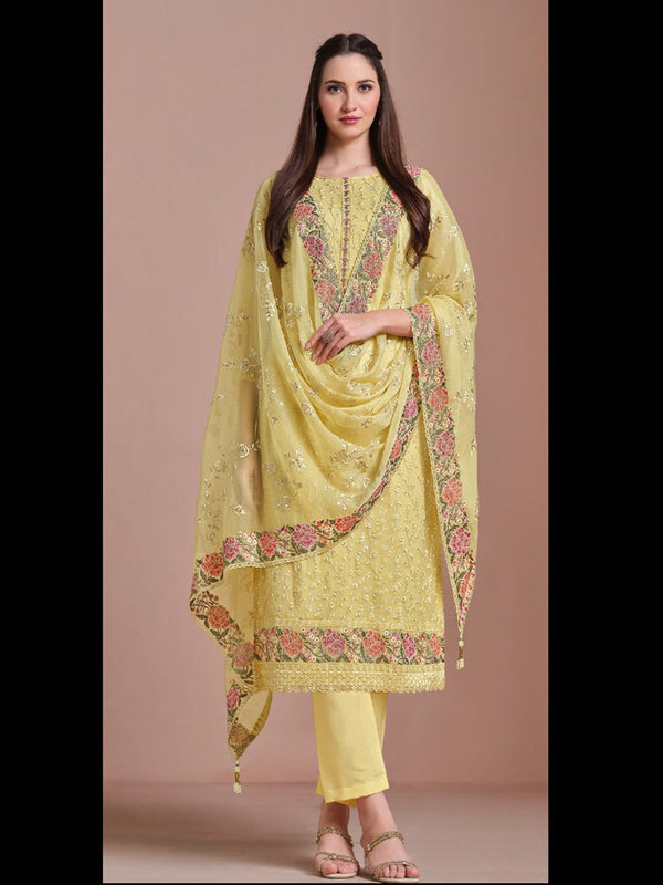 Yellow Twinkle Chiffon Pant Suit 194708
