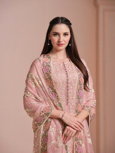 Peach Twinkle Chiffon Pant Suit 194709 Closure View