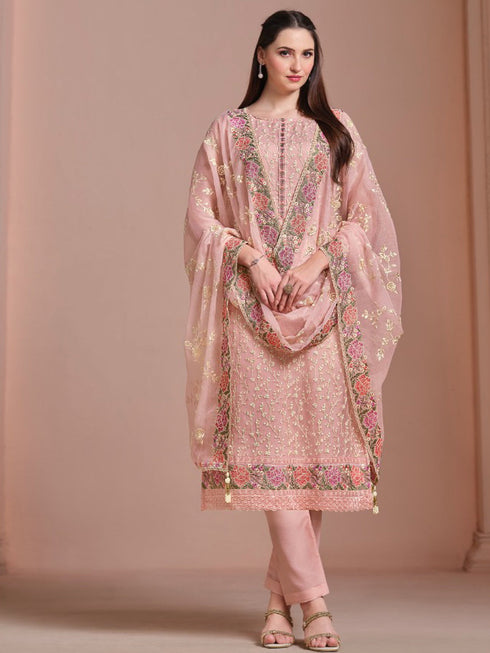Peach Twinkle Chiffon Pant Suit 194709
