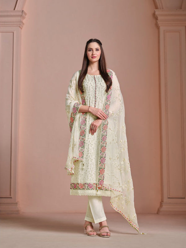 Off White Twinkle Chiffon Pant Suit 194710